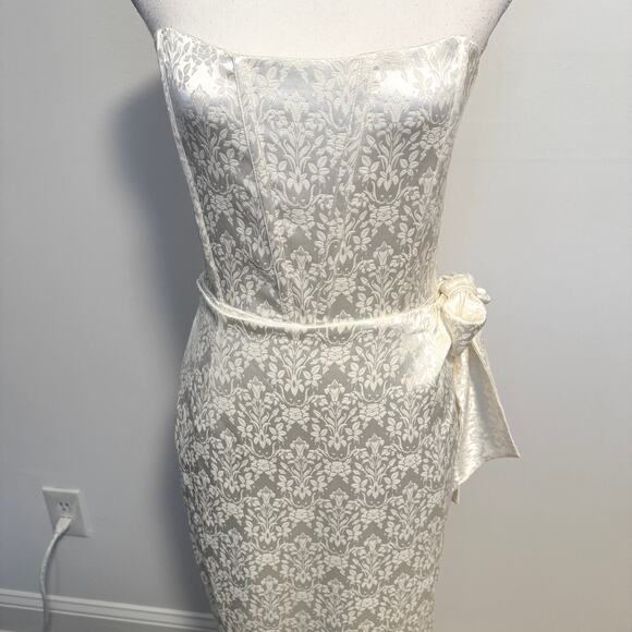 V. Chapman June Corset Jacquard Front-Slit Strapless Gown In Ivory Size 8 New - Picture 5 of 13